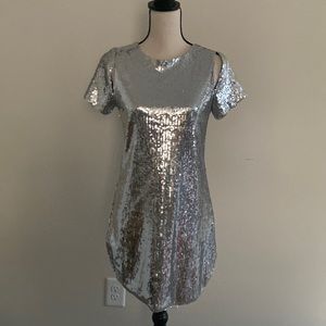 Sequin shift cut out dress
